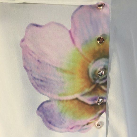 MissLook Womens Button Floral Print Light Blouse Top Sz Med White Floral Flower - Picture 6 of 13